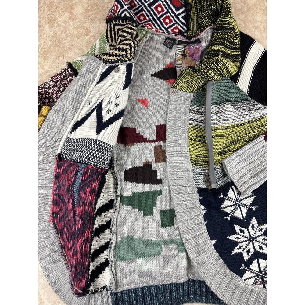 Desigual Why? Multicolor Patchwork Zipper Colorblock Knit Cardigan Size L - Picture 4 of 7